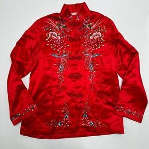Vtg Vintage Plum Blossoms Silk Rayon Embroidered Birds Floral Kimono Jacket 34
